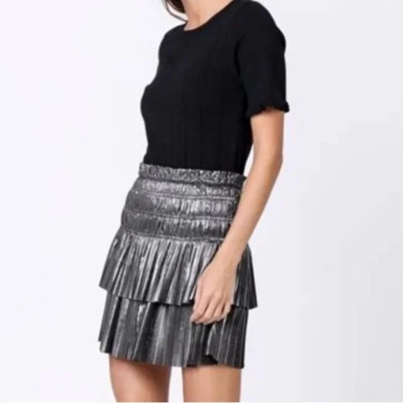 Current Air Anthropologie Metallic Silver Pleated Tiered Skirt Ruffles Small NYE - Picture 5 of 12